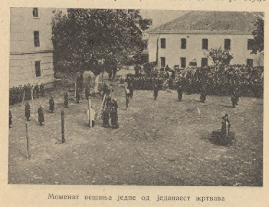 Вешање једанаест омладинаца — родољуба — у дворишту новосадске касарне, 25 XI 1941 године — одвођење на вешање